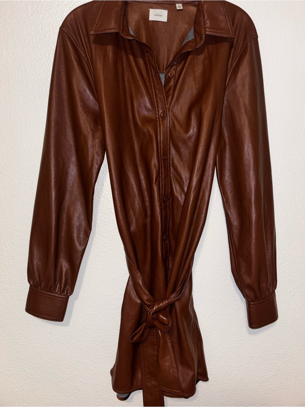 Aritzia Wilfred Vegan Leather Caroline Dress in Cognac - Picture 5 of 8
